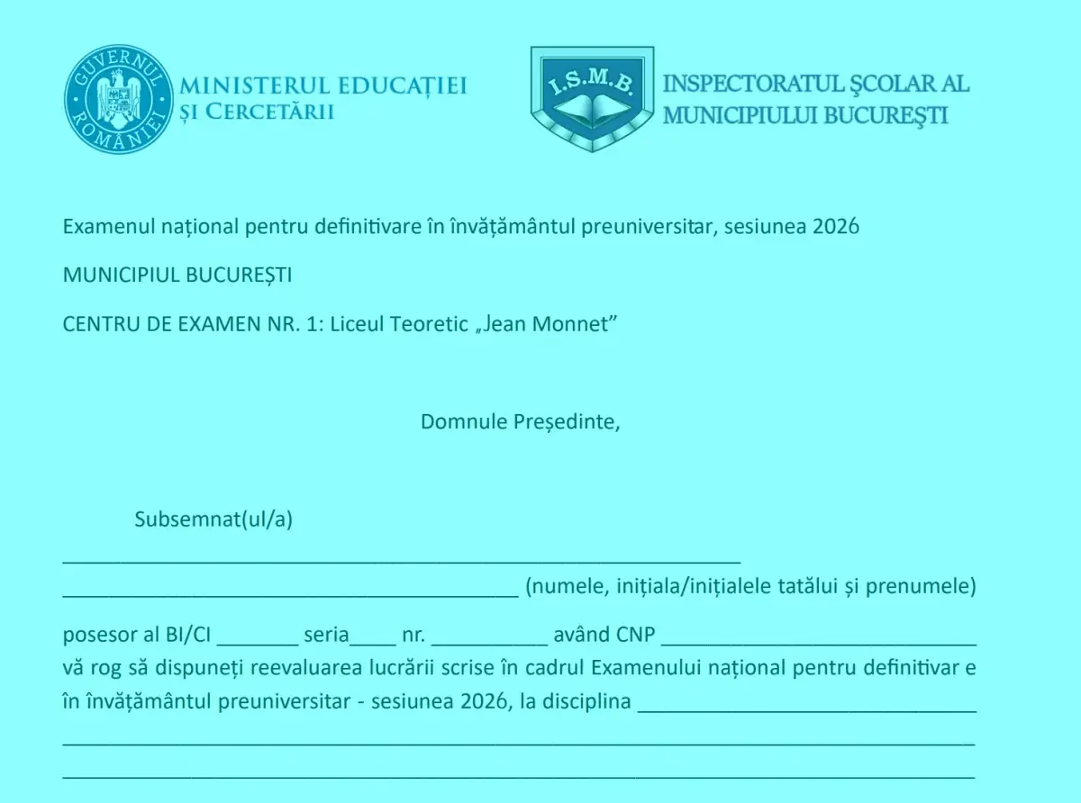 Definitivat 2026: Model de contestație pentru profesori, cu copie de buletin obligatorie