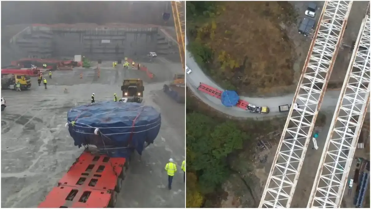 Tunelul Poiana: Gigantul de 131 de tone a ajuns pe șantierul A3